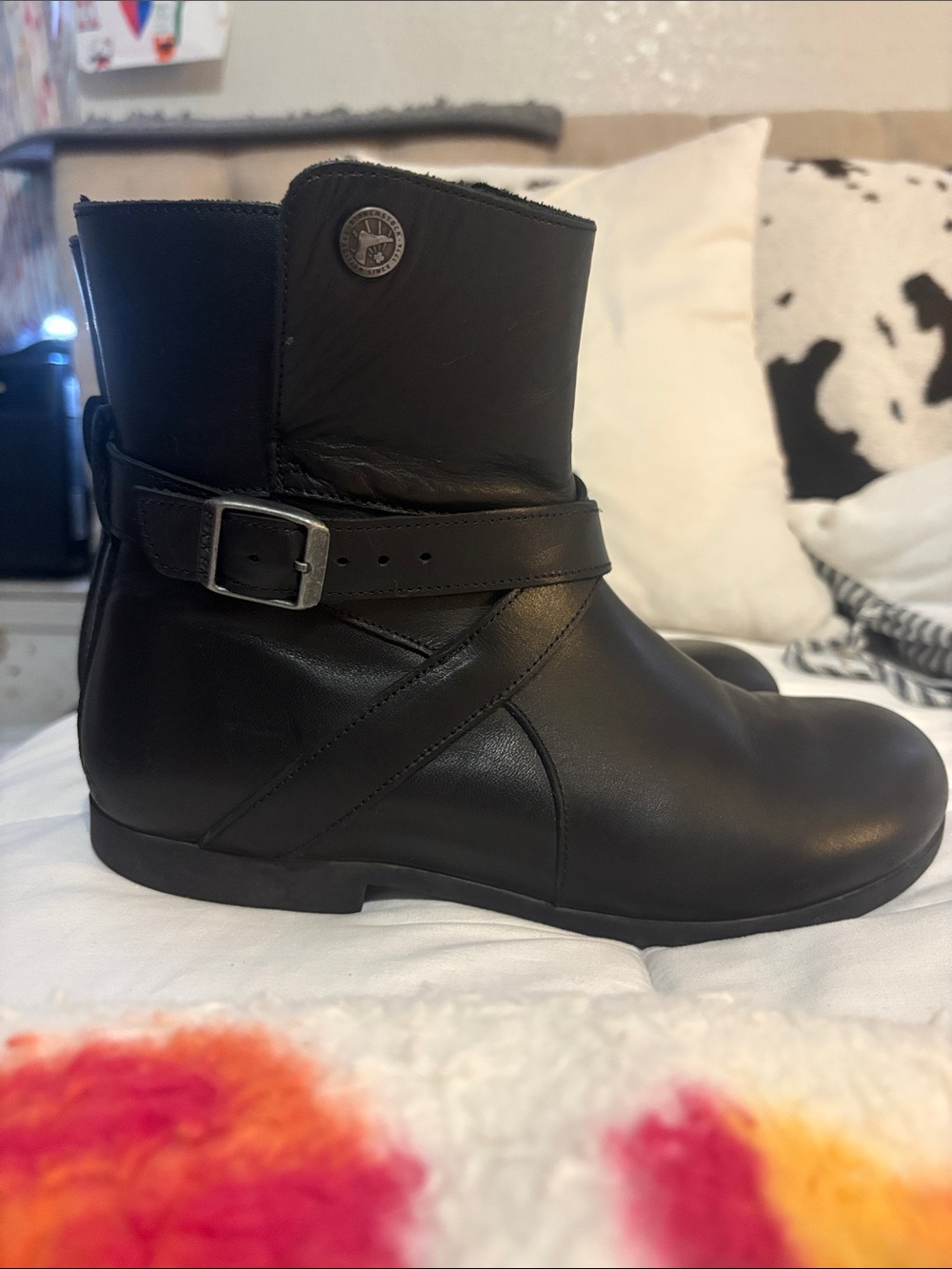 Birkenstock Black Leather Ankle Boot with Buckle Strap Detail
